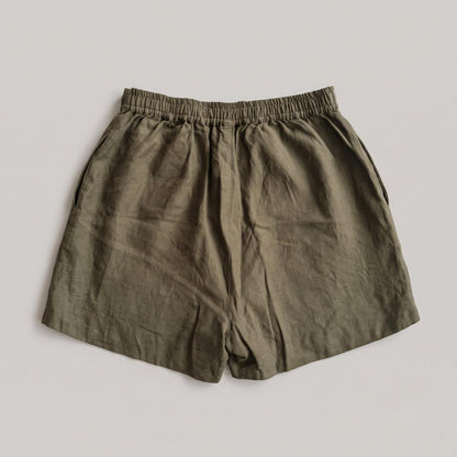 Olive linen skort flatlay, back