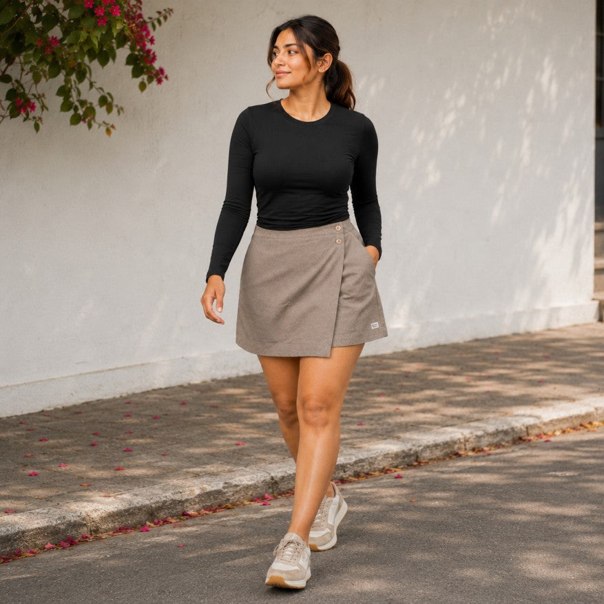 Linen Skorts for Women with Pockets- Taupe