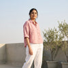 Oversized Boxy Crop Linen Shirt for Women- Rose