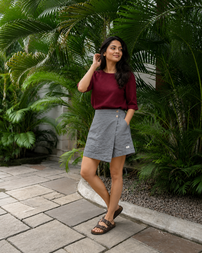 Linen Skorts for Women with pockets- Grey