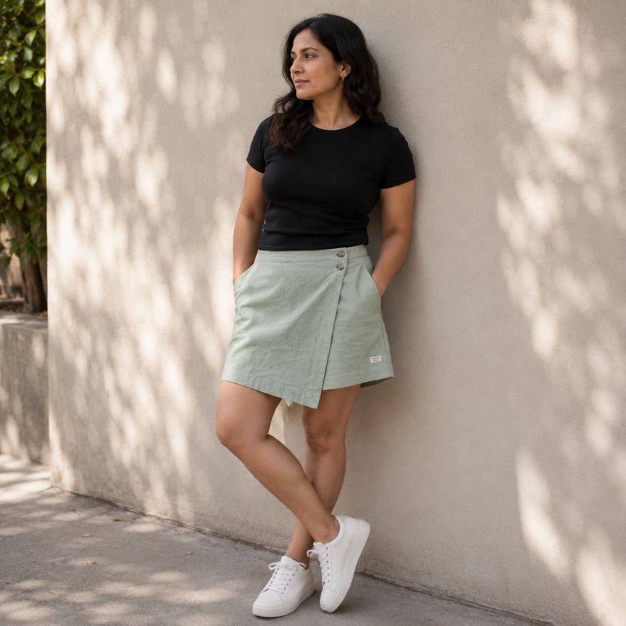 Linen Skorts for Women with pockets- Sage