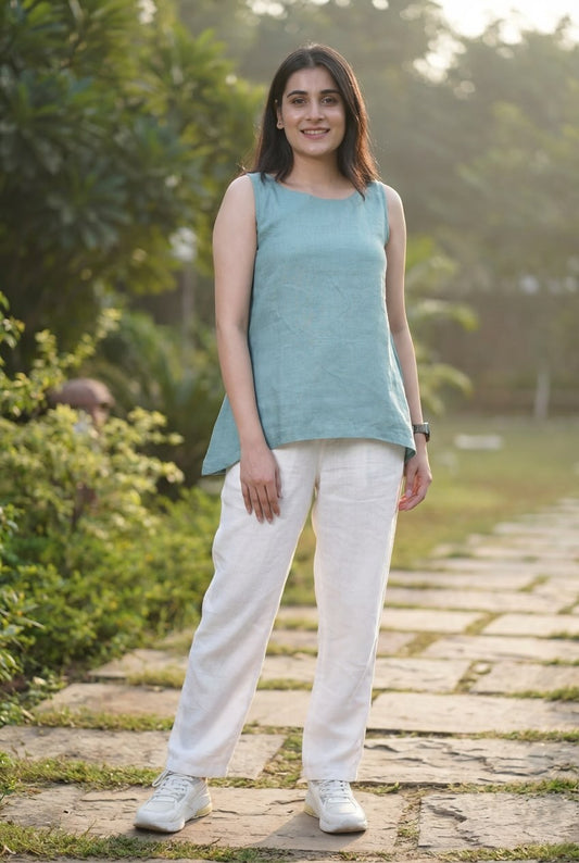 Asymmetrical Top - 100% Linen - Women - Muted Sage