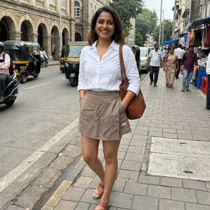 Linen Skorts for Women with Pockets- Taupe