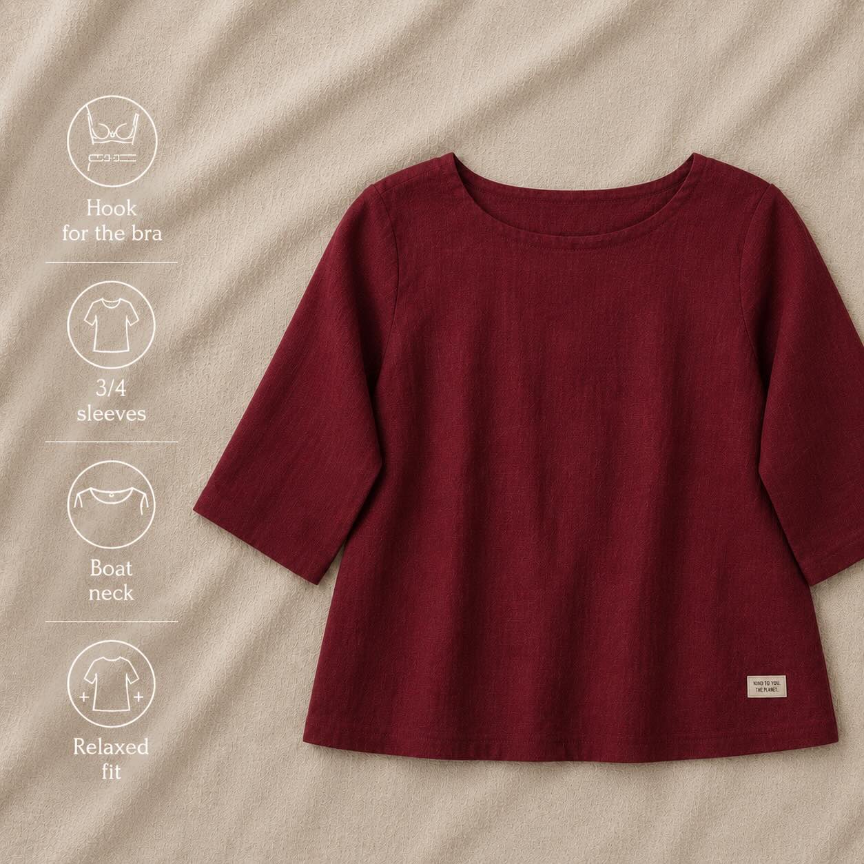 Linen Boat Neck Top - Women - Maroon