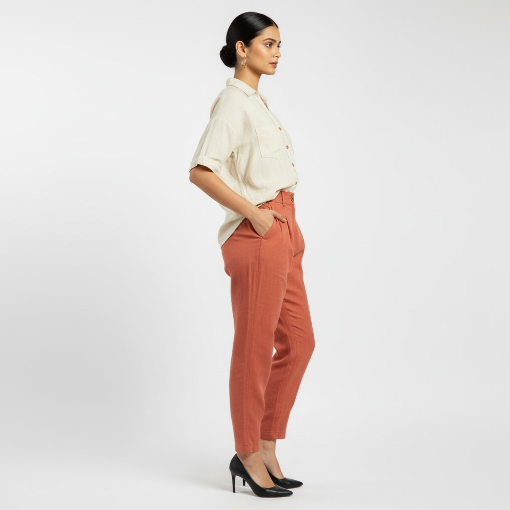 Office Carrot Pant - 100% Premium Linen - Women - Rust