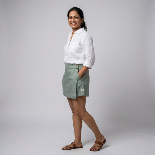 Linen Skorts for Women with pockets- Sage