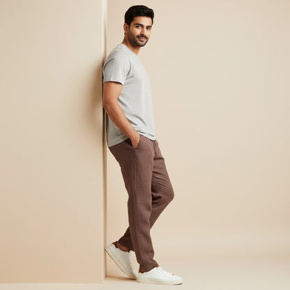Relaxed fit pants- 100% Premium Linen - Men - Brown