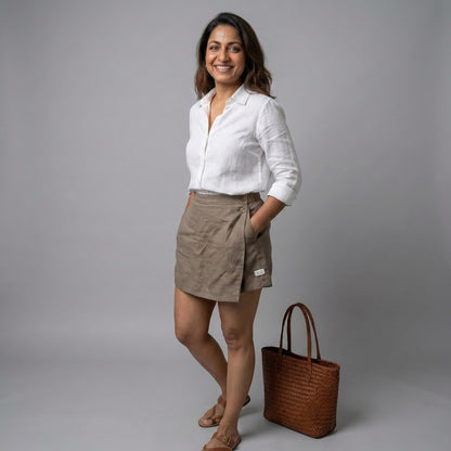 Linen Skorts for Women with Pockets- Taupe