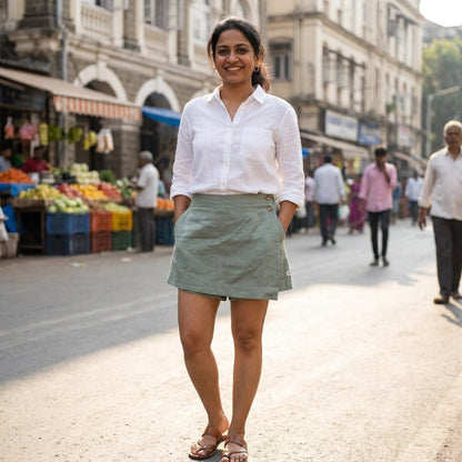 Linen Skorts for Women with pockets- Sage