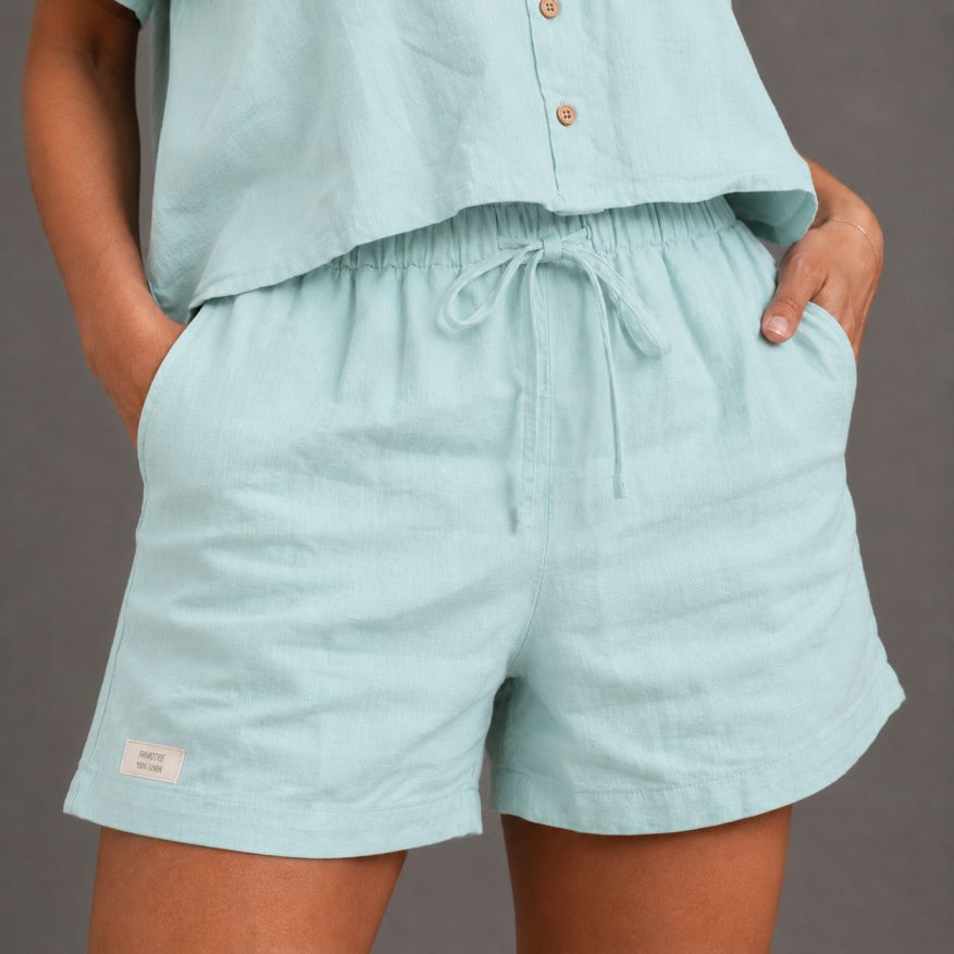 Linen Shorts Co-ord Set for Women-Sky Blue