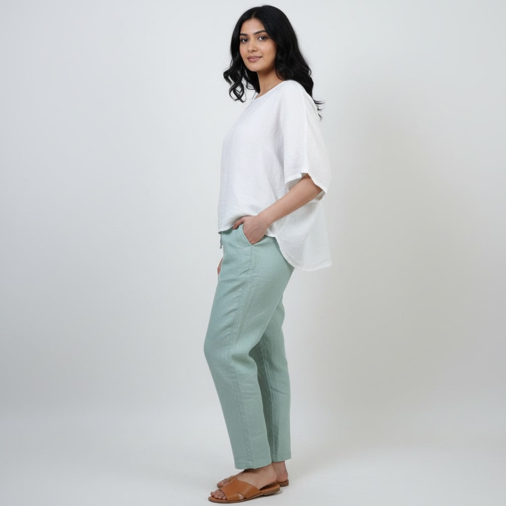 Relaxed fit Pants- 100% Premium Linen - Women - Sage
