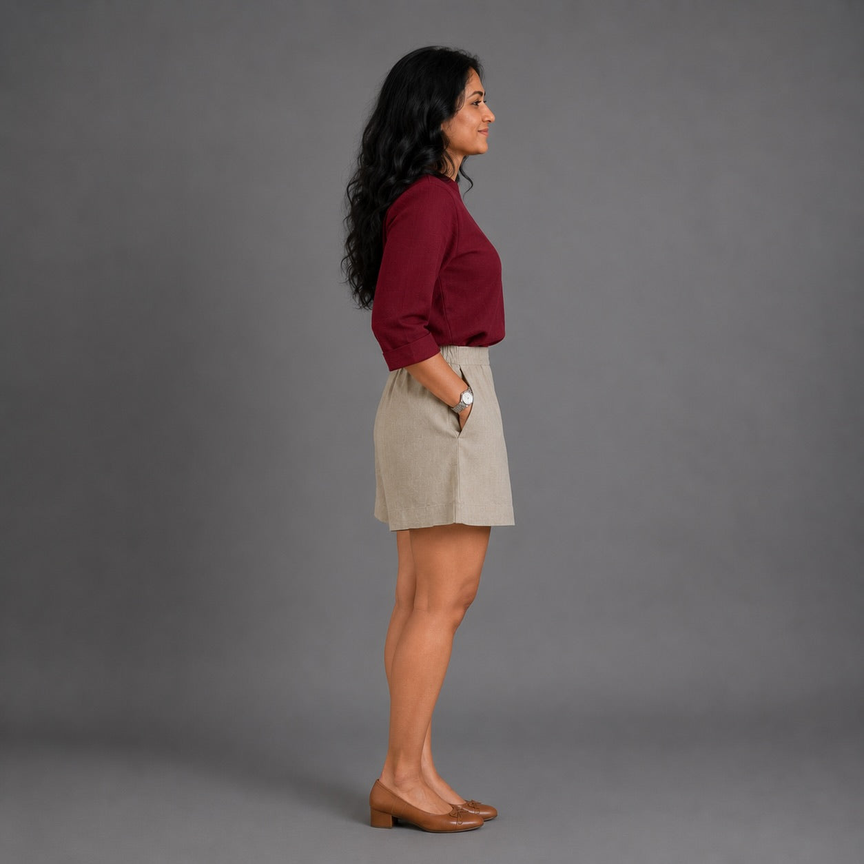 Linen Skorts for Women with pockets- Beige