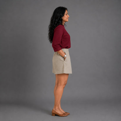 Linen Skorts for Women with pockets- Beige
