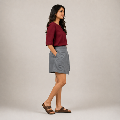 Linen Skorts for Women with pockets- Grey