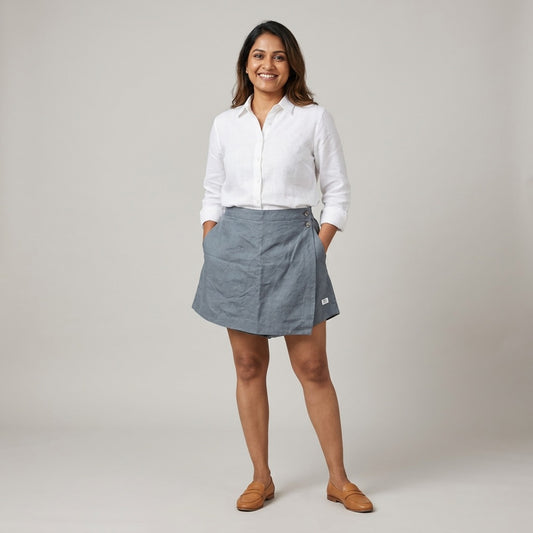 Linen Skorts for Women with pockets- Grey