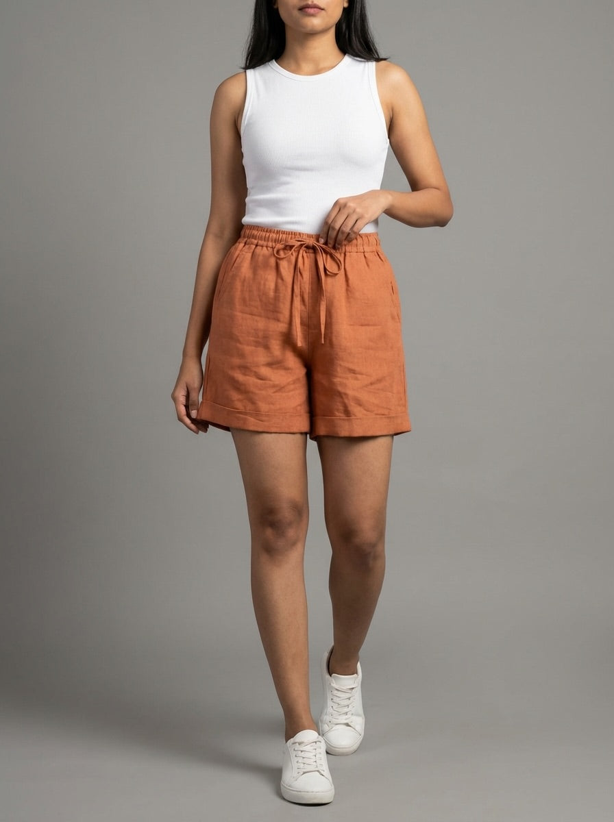 Everyday 100% Linen Shorts - Women Dusty Rust